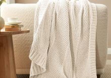 Chenille Chunky Knit Throw Chevron Ivory 50x60