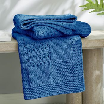Checkered Chenille Knit Throw Blue 50x60