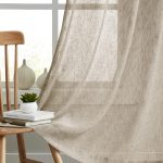 Tan Linen Sheer Curtains 84" Flax Textured 2 Panels