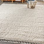 Bohemian Cream Shag Rug with Tassels 8x10