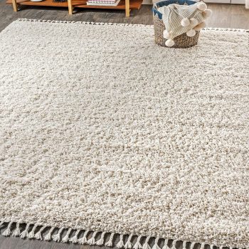 Bohemian Cream Shag Rug with Tassels 8x10