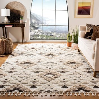 Shag Rug with Tassels 8x10 Ivory Brown