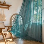 Crochet Lace Sheer Curtain Turquoise 59x84 Tassels
